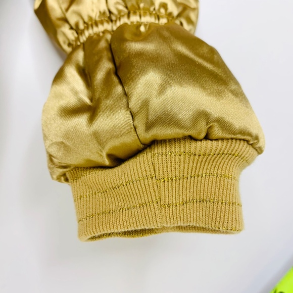 Girls Young Hearts holiday shiny gold festive puffer zip/snap fur lined hoodie - Picture 5 of 12